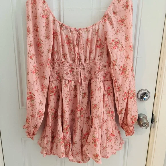 trixxi pretty pink floral print long sleeve romper size large - Picture 8 of 8
